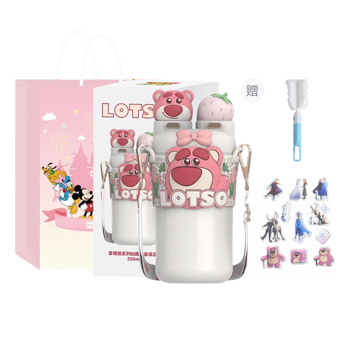 Disney Disney, strawberry, toy, capacious cartoon cute high quality white glass, for beloved, 550 ml