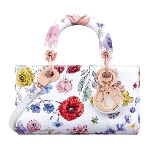 DIOR Lady D Joy Embroidered Denim Handbag, Shoulder Bag, Crossbody Bag, Handbag Extra Mini Women's Multicolor & White