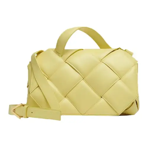 Bottega Veneta Intrecciato Woven Nappa Leather Shopping Bag, One Shoulder Handbag Women's Lemon Yellow