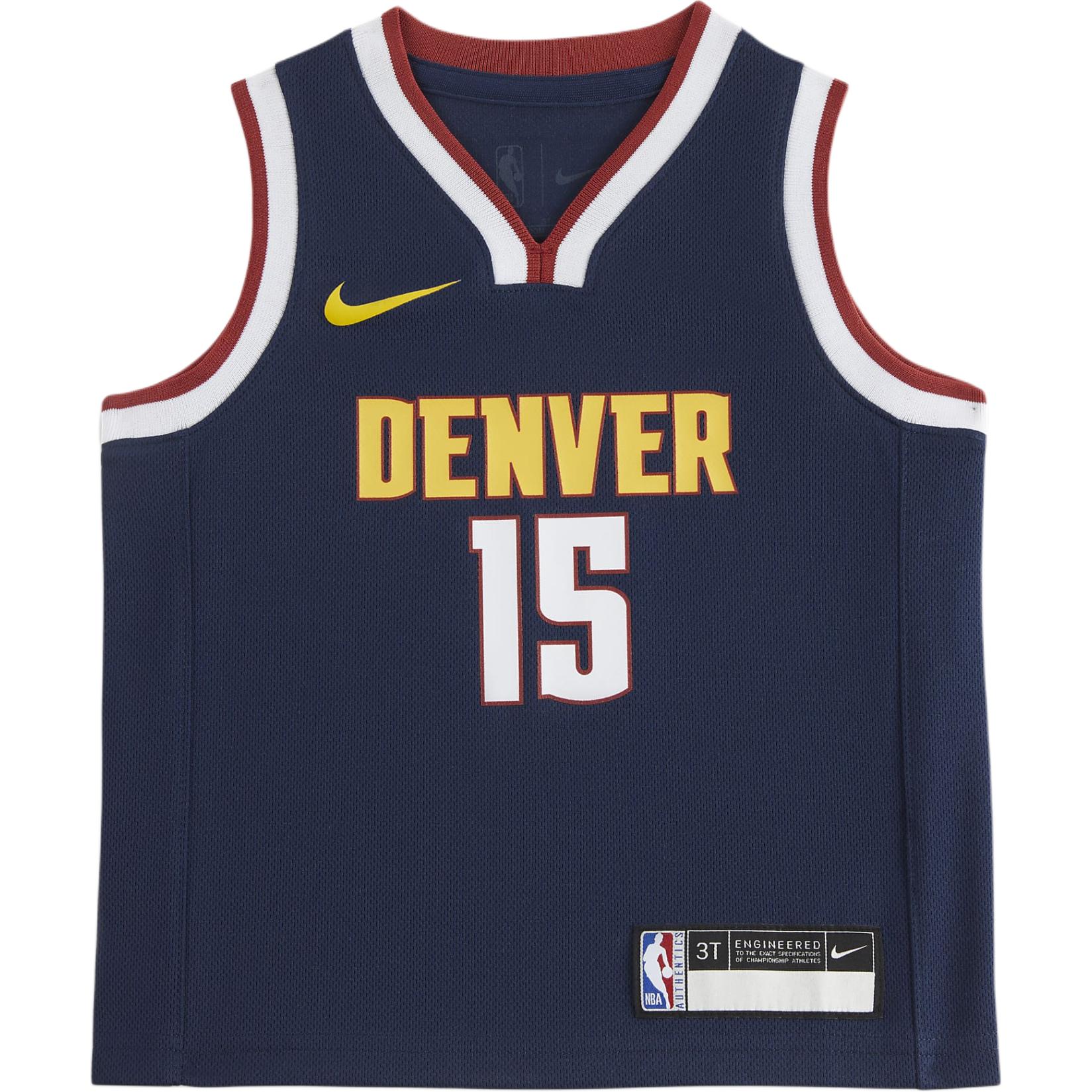Nike X NBA co-branded vest 2024 Denver Nuggets Nikola Jokić) Icon Edition alphanumeric print color block V-neck jersey University dark blue infant and toddler