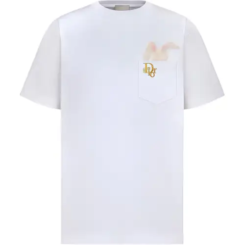 DIOR T Shirts Men's White Crew Neck Moderate Straight Fit