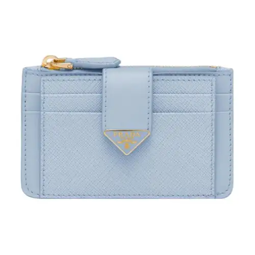 PRADA Saffiano Leather Card Holder Women's Light Blue