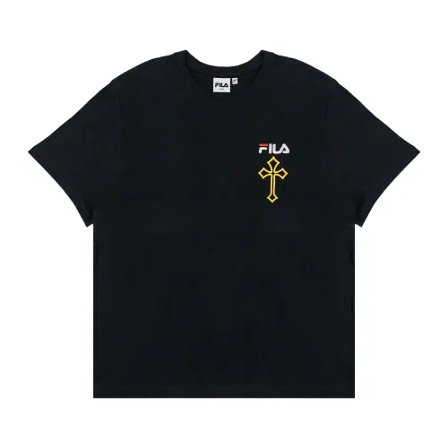 FILA T Shirts Unisex Black Crew Neck Moderate Straight Fit