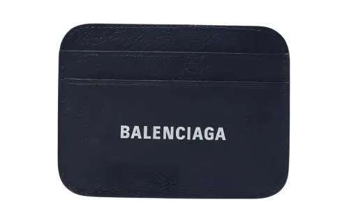 Balenciaga Calfskin Card Holder Unisex Marine Blue