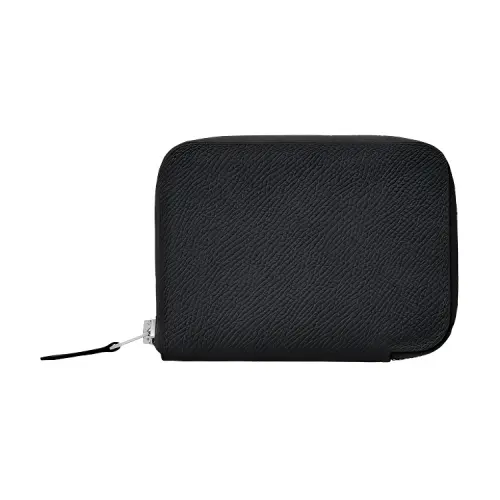 HERMES Azap Zip Closure Cow Leather Wallet Mini Women's Black