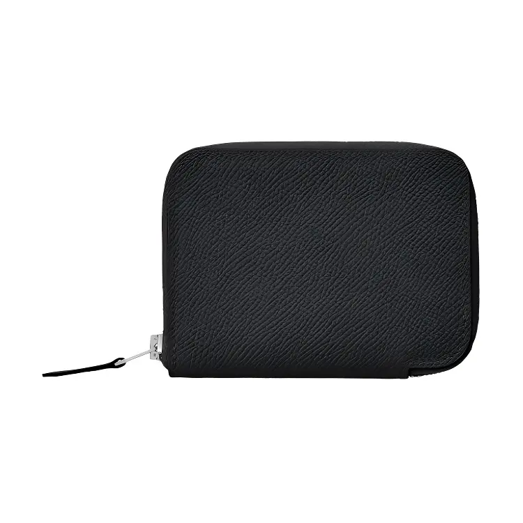 HERMES Azap Zip Closure Cow Leather Wallet Mini Women's Black