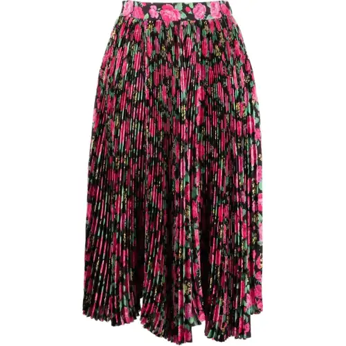 Balenciaga Floral Pleat Silk Skirt