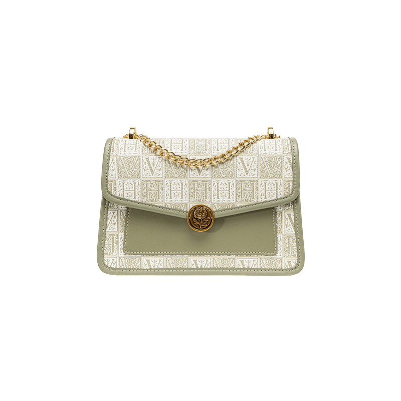 Christmas Gift VANESSA HOGAN Monogram With Cow Leather Silo Square Bag, Chain Shoulder Bag, Crossbody Bag Women's Green