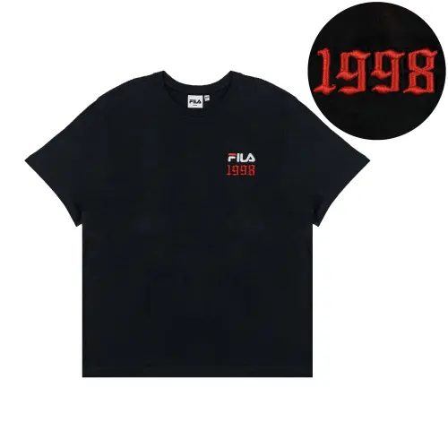 FILA T Shirts Unisex Black Blk Crew Neck Moderate Straight Fit