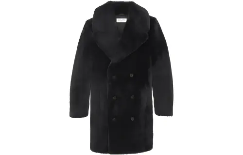 SAINT LAURENT Coats Women's Black Lapel Moderate Straight Fit