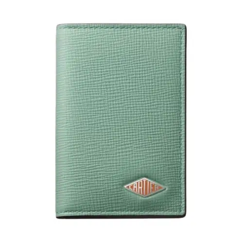 CARTIER Calfskin Card Holder Card Holder Women's Yellow Emerald Green