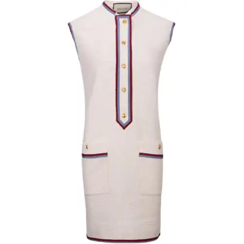 GUCCI Sleeveless Dresses Women's White Crew Neck Moderate Short