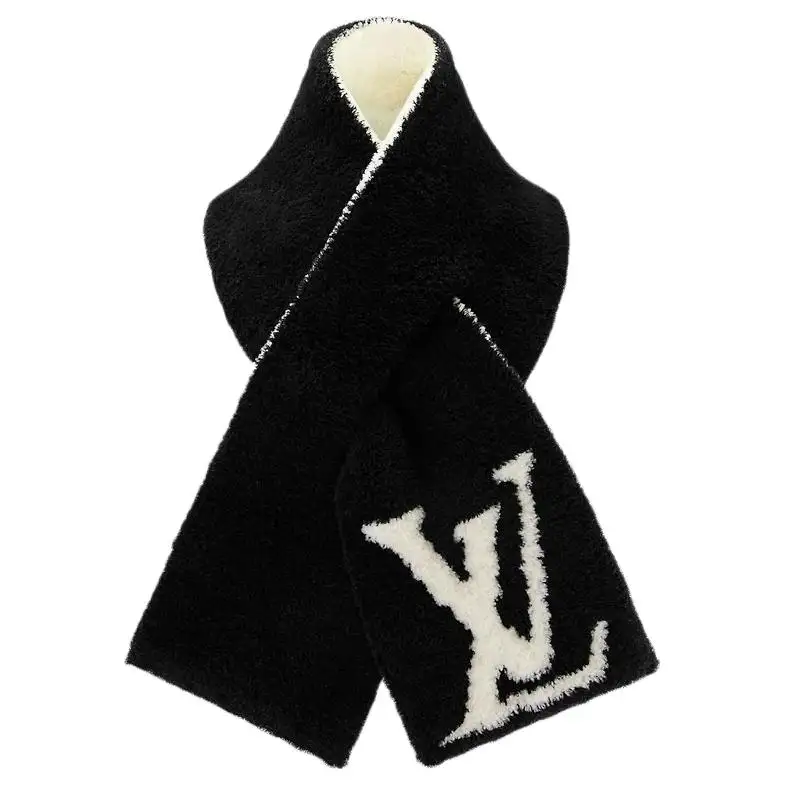 LOUIS VUITTON Elastane Polyamide Sheep Wool Knit Scarves Unisex Black
