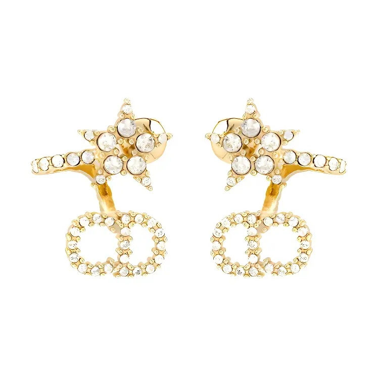 DIOR Zircon Earrings Women's Gold