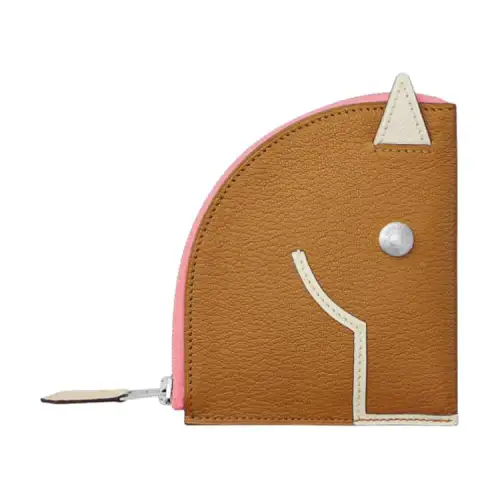 HERMES Paddock Mysore Goat Skin Wallet Coin Purse Women's Caramel/Gray White