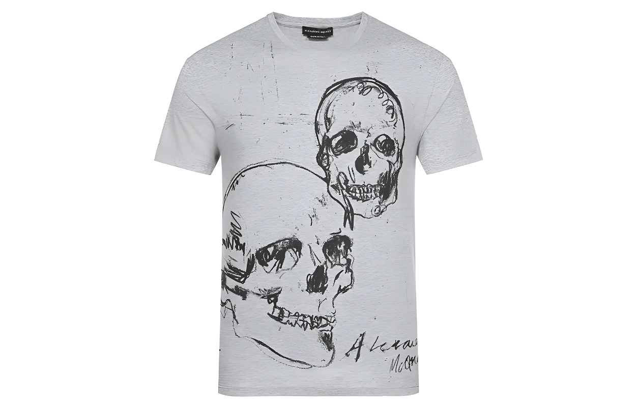 Мужская футболка Alexander McQueen Skull Print (серая)