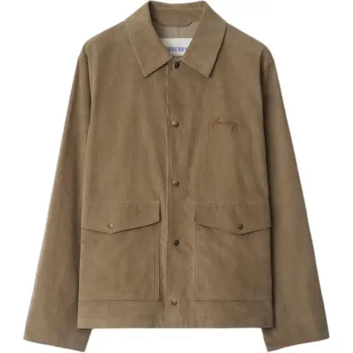 Burberry Logo Embroidered Corduroy Shirt Jacket
