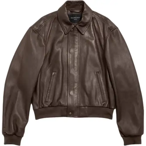 Balenciaga Taxi Leather Jacket Loose Fit Men's Dark Brown