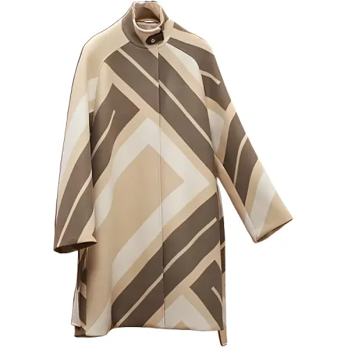 HERMES Coats Women's Beige Stand Collar Moderate