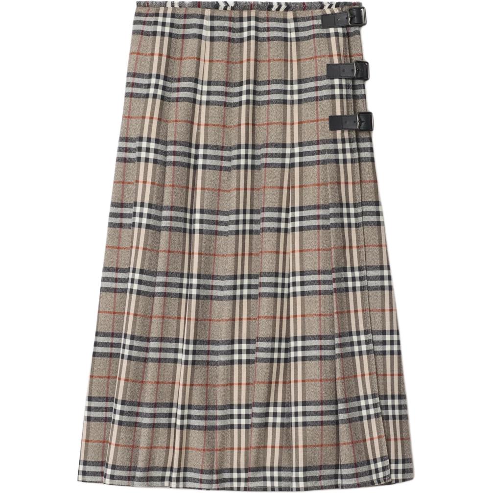 Burberry Checked Pleated Midi Skirt