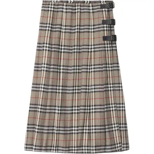 Burberry Checked Pleated Midi Skirt