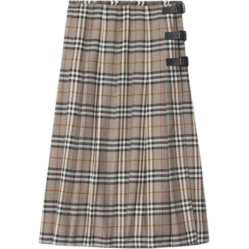 Burberry Checked Pleated Midi Skirt