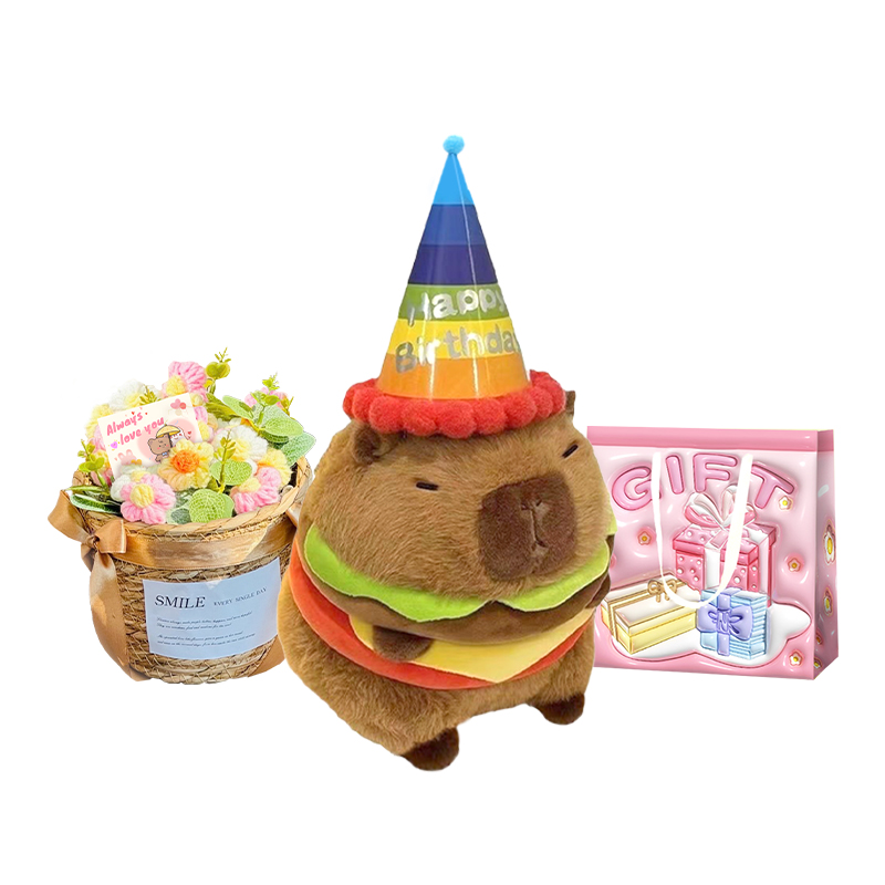 Bear Castle Island Romantic Confession Limited Burger Kapibala Water Guinea Maillard Style Doll Cute Cartoon Doll Companion Comfort Soothing Warmth Healing Choice Bouquet Greeting Card for Three Years and Over Doll Plush Doll 25cm Height
