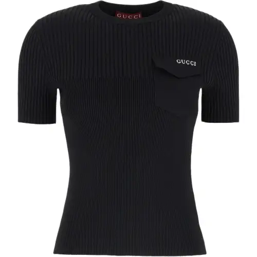 Gucci ribbed-knit breast-pocket Top