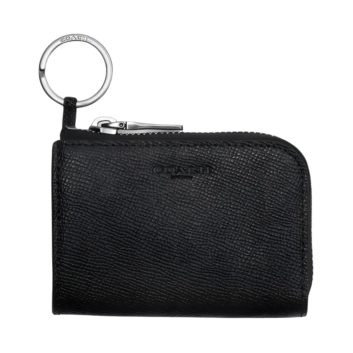 COACH Key Case Cross Grain Leather Card Holders Women's Black