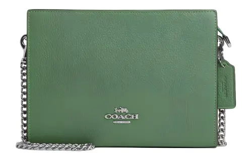 COACH Leather Shoulder Bag, Crossbody Bag Small Women's Silver & Light Green