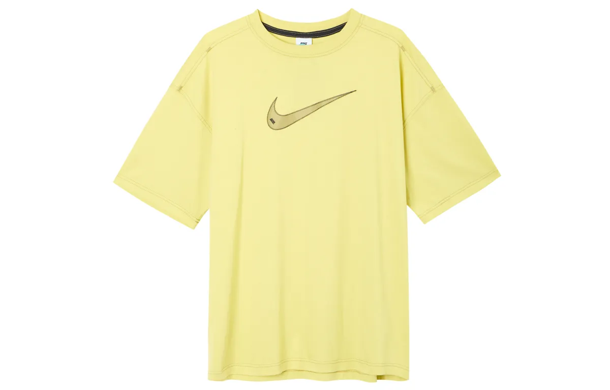 Nike SS22 Sportswear Swoosh Logo Print Retro Crewneck T-Shirt 'Light Yellow'