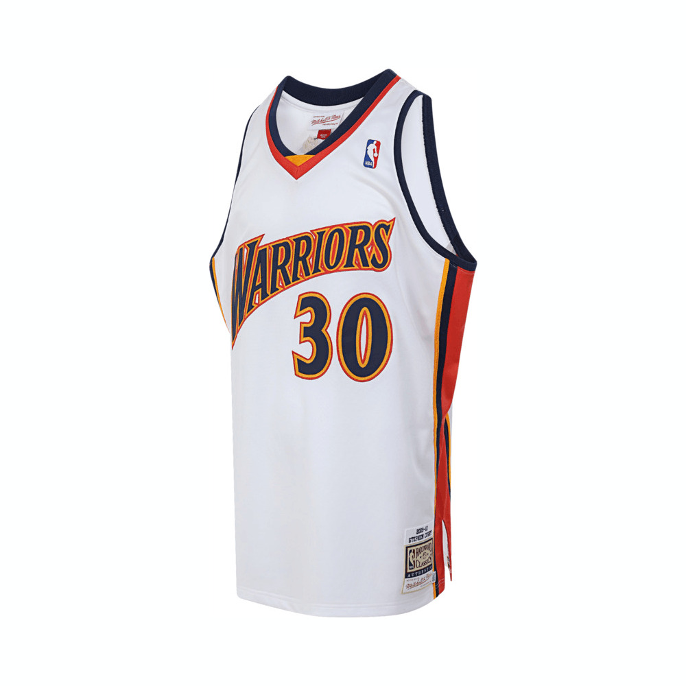 Mitchell & Ness x NBA Golden State Warriors Curry No. 30 Home 2009-10 Season AU Player Edition Retro Sports Sleeveless Embroidered Basketball Vest Same Style for Men and Women White