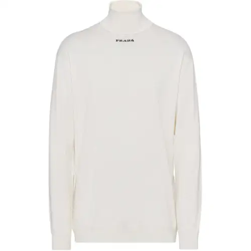 PRADA Turtleneck Logo Embroidered Jumper