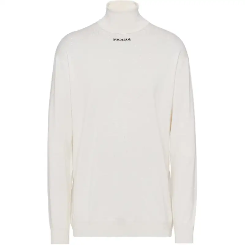PRADA Turtleneck Logo Embroidered Jumper
