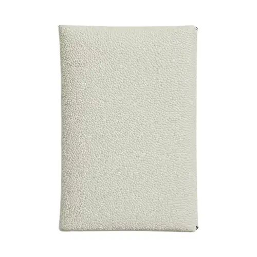 HERMES Calvi Mysore Goat Skin Card Holder Women's Mushroom White