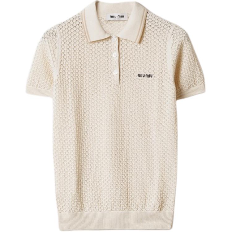 Женская футболка MIU MIU SS25 Polo (бежевая)