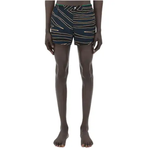 Bottega Veneta Animal Print Nylon Swim Boxer Beach Shorts Men's Marine Blue