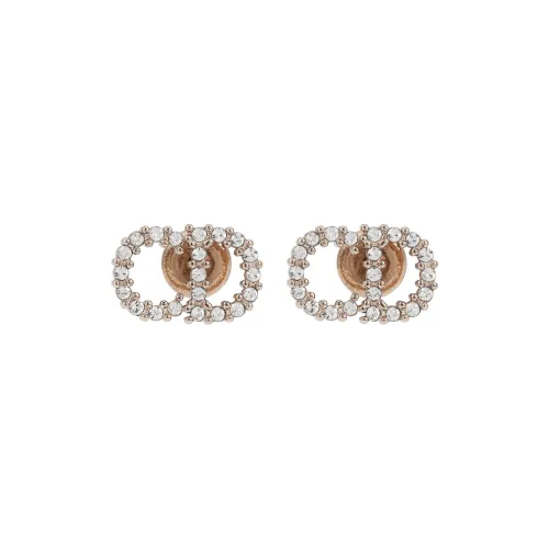 DIOR Gold Finish Metal And White Faux Crystal Decoration Stud Earrings Women's Gold