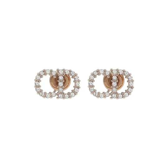 DIOR Gold Finish Metal And White Faux Crystal Decoration Stud Earrings Women's Gold