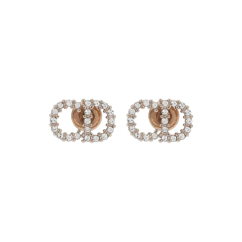 DIOR Gold Finish Metal And White Faux Crystal Decoration Stud Earrings Women's Gold