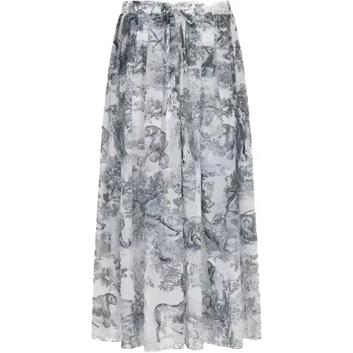 DIOR Quarterly New Products Casual Long Skirts Women's Blue Moderate Long Pleated Skirt