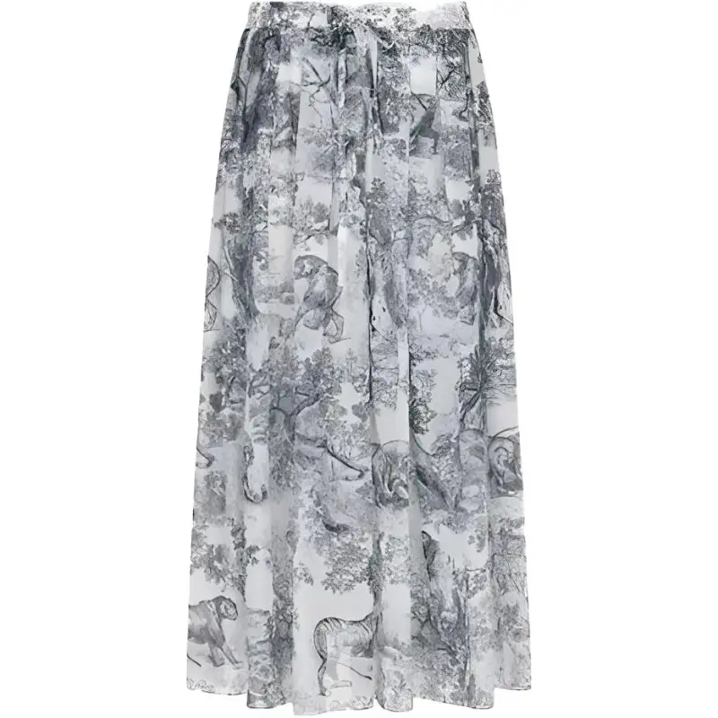 DIOR Quarterly New Products Casual Long Skirts Women's Blue Moderate Long Pleated Skirt