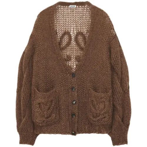 LOEWE Knitwear Women's Brown V Neck Moderate Cardigan