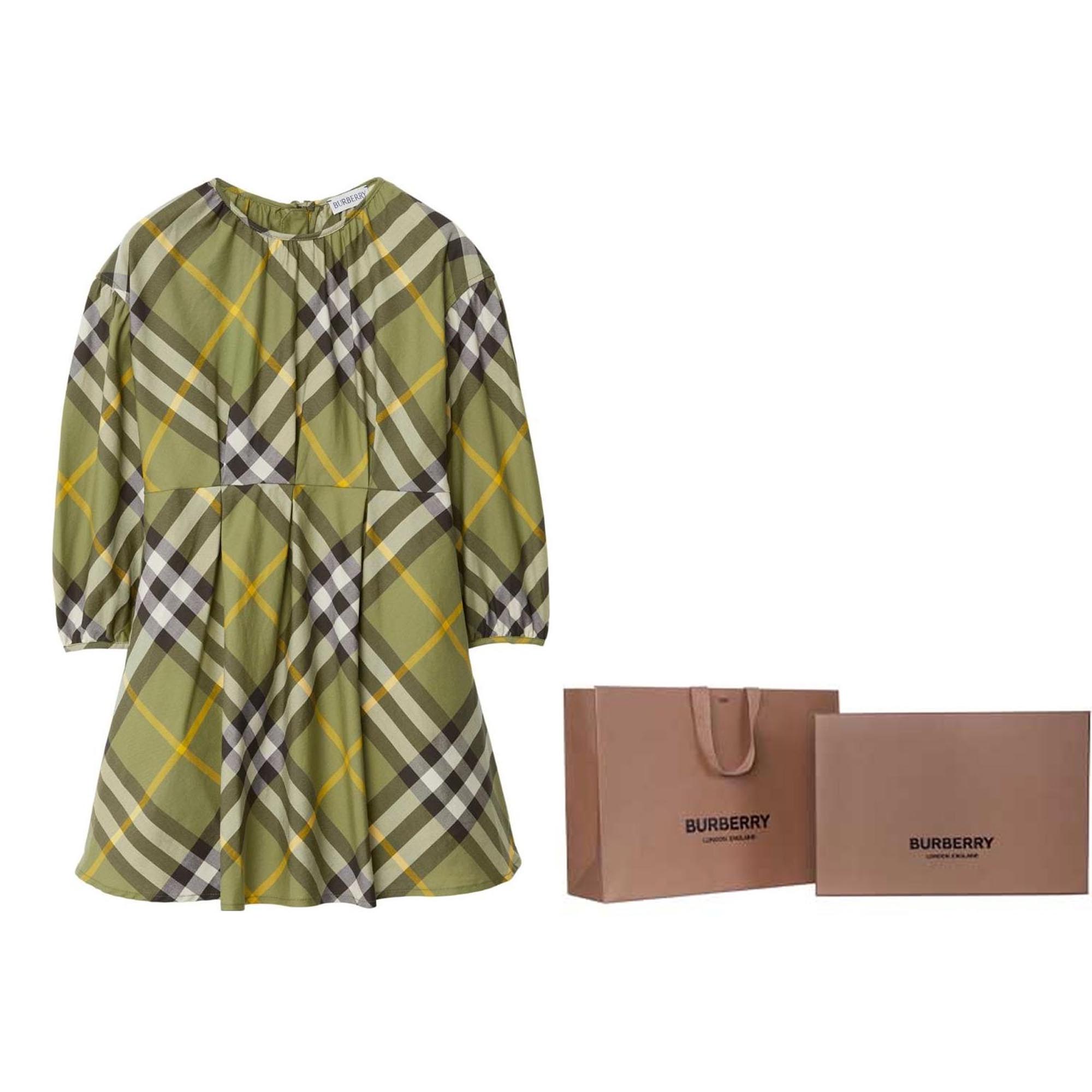 Женское платье Burberry Check Dress (зеленое) — фото 6