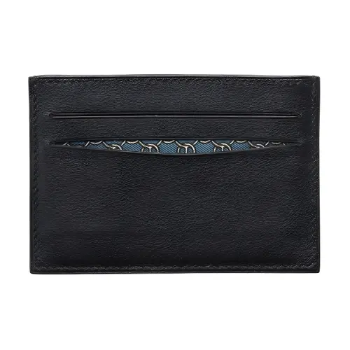 HERMES Citizen Twill Leather Card Holder Men's Black