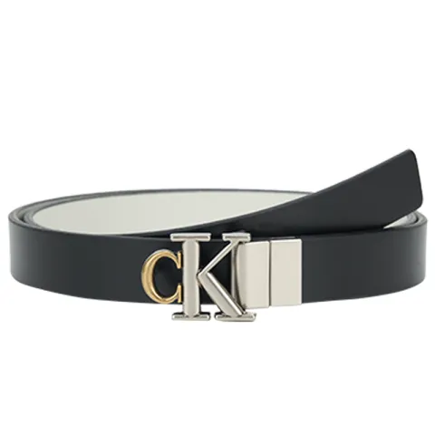 CALVIN KLEIN Cow Leather Belts Women's Black/Silver Birch Width 2cm
