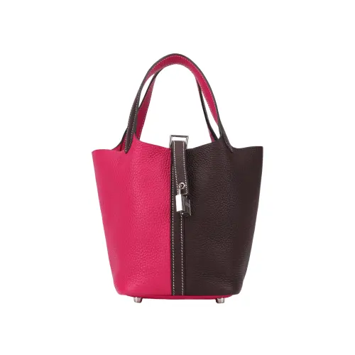 HERMES Picotin Lock Clemence Bullock Leather Basket Bag, Bucket Bag, Handbag 18 Women's Pink/Brown