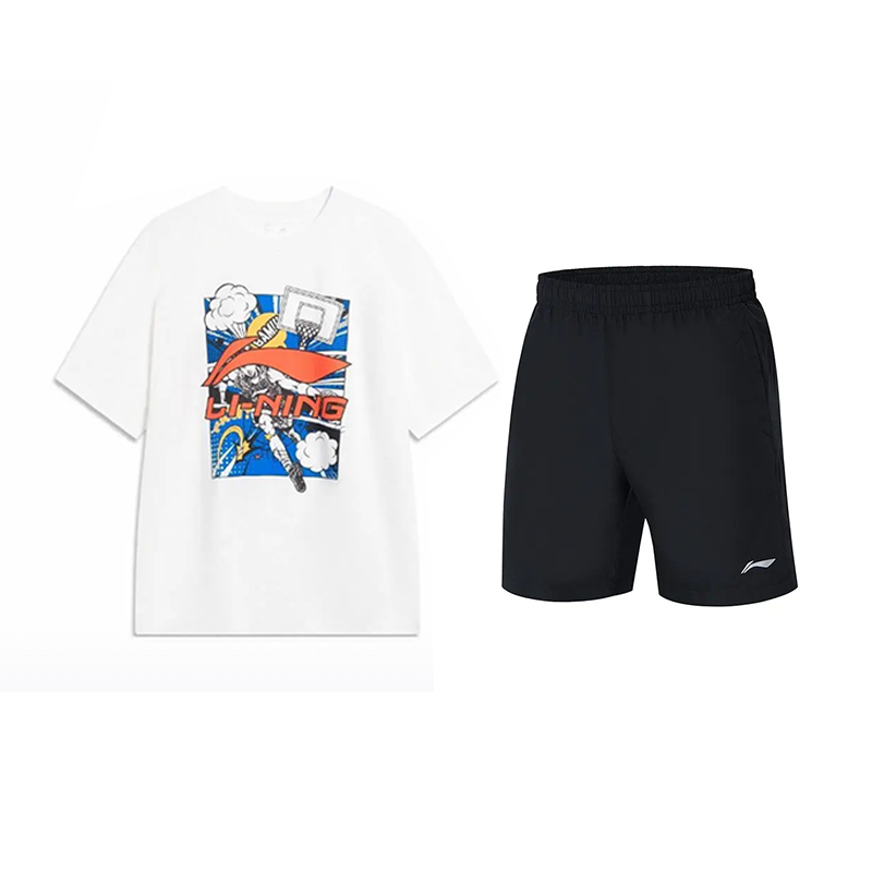 Li Ning Athleisure Set Unisex White+Black