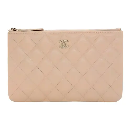 CHANEL Grain Calfskin Card Holder, Clutch Wallet Women's Beige