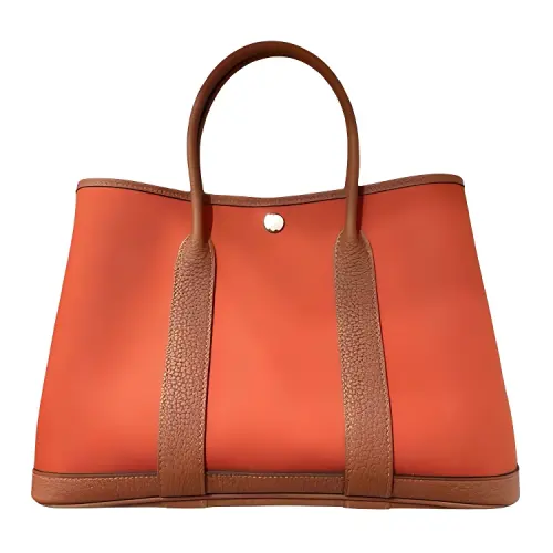 HERMES Garden Party Canvas With Leather Handbag 30 Women's Red Earth/Pumpkin